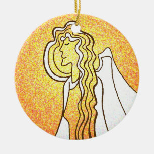 Ornement Rond En Céramique Noël anges saluent Jésus