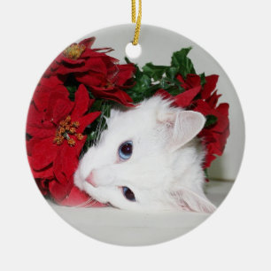 Ornement Rond En Céramique Noël blanc de minou