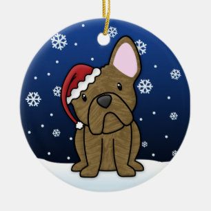 Ornement Rond En Céramique Noël Brindle de bouledogue français de bande