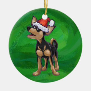 Ornement Rond En Céramique Noël Chihuahua sur vert