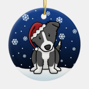 Ornement Rond En Céramique Noël de border collie de bande dessinée de Kawaii