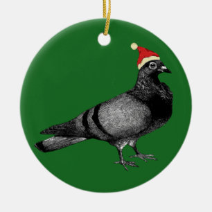 Ornement Rond En Céramique noël des pigeons