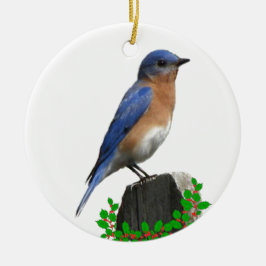 Ornement Rond En Céramique Noël d'oiseau bleu