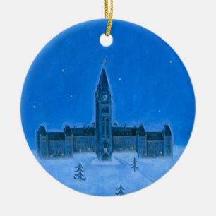 Ornement Rond En Céramique Noël d'Ottawa de bâtiments du Parlement