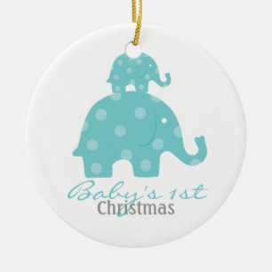 Ornement Rond En Céramique Noël du bébé de bébé premier - éléphants