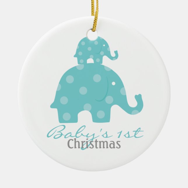 Ornement Rond En Céramique Noël du bébé de bébé premier - éléphants (Devant)