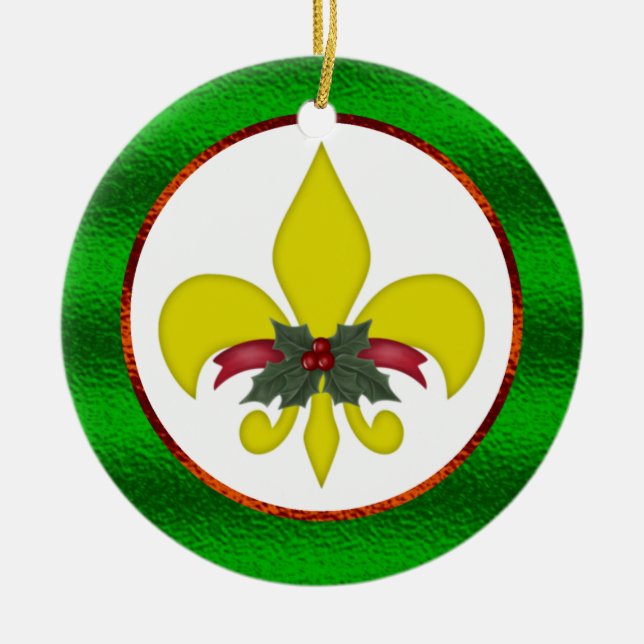 Ornement Rond En Céramique Noël Fleur-De-Lis (Devant)