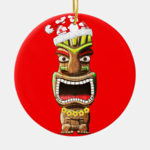Ornement Rond En Céramique Noël hawaïen Père Noël Tiki