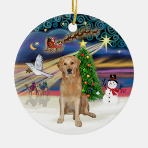 Ornement Rond En Céramique Noël Magique - Retriever doré (F)