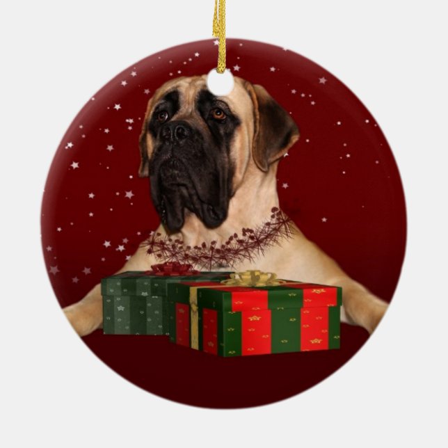 Ornement Rond En Céramique Noël mastiff anglais (Dos)