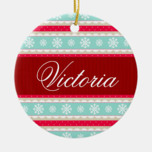 Ornement Rond En Céramique Noël Motif de vacances Nom personnalisé