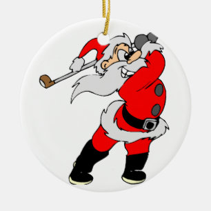 Ornement Rond En Céramique Noël Père Noël de bande dessinée de golf