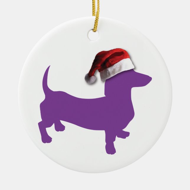 Ornement Rond En Céramique Noël Purple Dachshund (Devant)