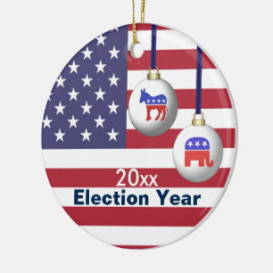 Ornement Rond En Céramique Noël républicain ou Democratic d'année d'élection