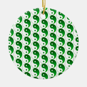 Ornement Rond En Céramique Noël Vert Yin & Yang Motif