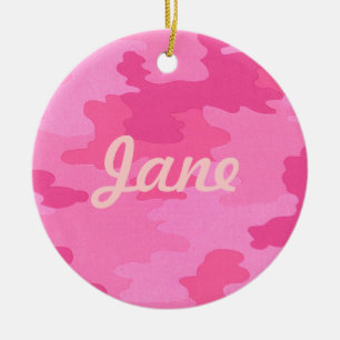 Ornement Rond En Céramique Nom du camouflage rose vif