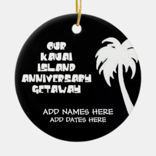 Ornement Rond En Céramique Notre anniversaire sur l'île de Kauai