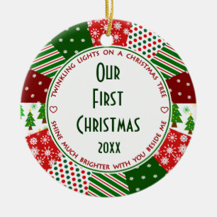 Ornement Rond En Céramique Notre ęr premier Noël marié