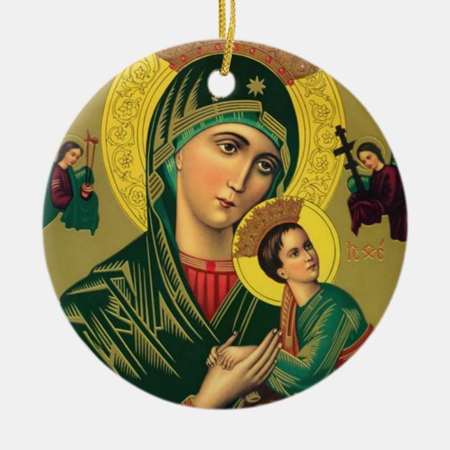 Ornement Rond En Céramique Notre mère d'aide perpétuelle Jésus (Devant)