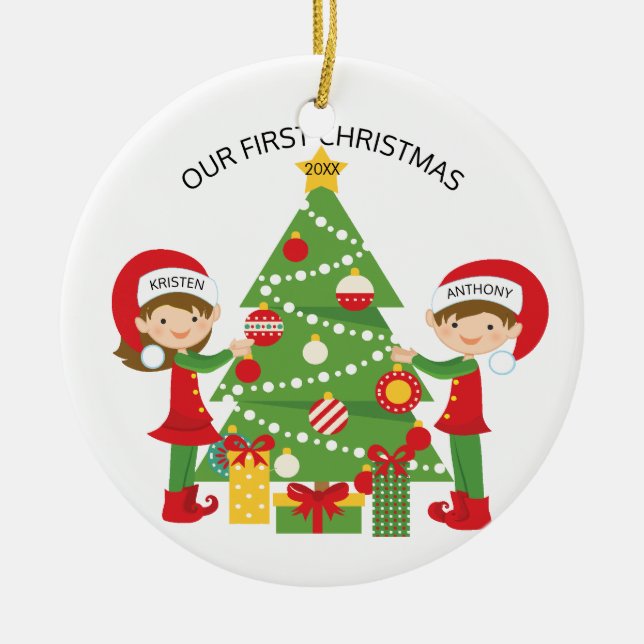 Ornement Rond En Céramique Notre Noël personnalisé premier par Noël (Devant)