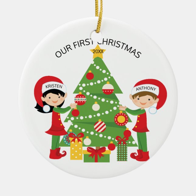 Ornement Rond En Céramique Notre Noël personnalisé premier par Noël (Devant)