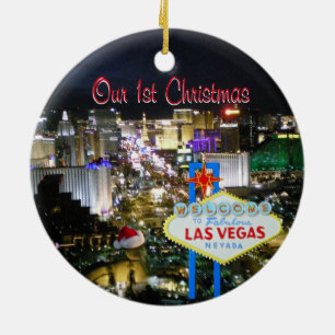 Ornement Rond En Céramique Notre premier Noël Las Vegas