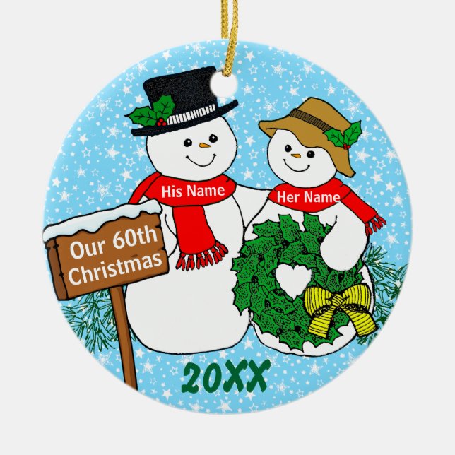 Ornement Rond En Céramique Notre soixantième Noël (Devant)