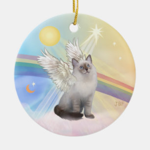 Ornement Rond En Céramique Nuages - Ange de chat Ragdoll