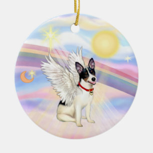 Ornement Rond En Céramique Nuages - Ange Rat Terrier