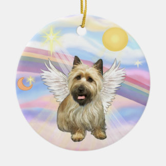 Ornement Rond En Céramique Nuages - Cairn Terrier (masque noir)