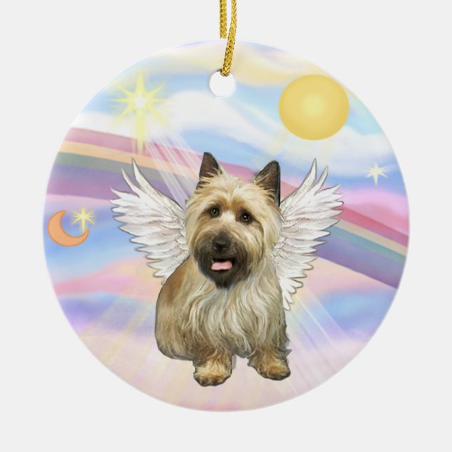 Ornement Rond En Céramique Nuages - Cairn Terrier (masque noir) (Devant)