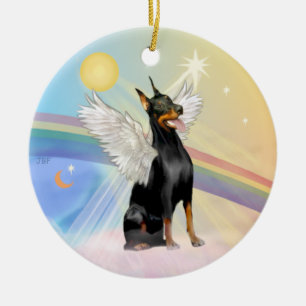 Ornement Rond En Céramique Nuages - Doberman Pinscher