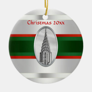 Ornement Rond En Céramique NYC Skyline : Chrysler Building Xmas #3W