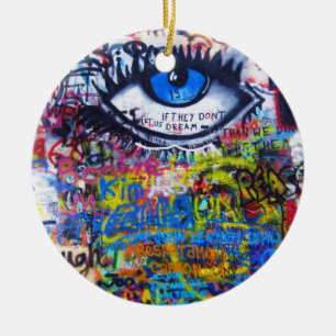 Ornement Rond En Céramique Oeil mauvais de graffiti bleu