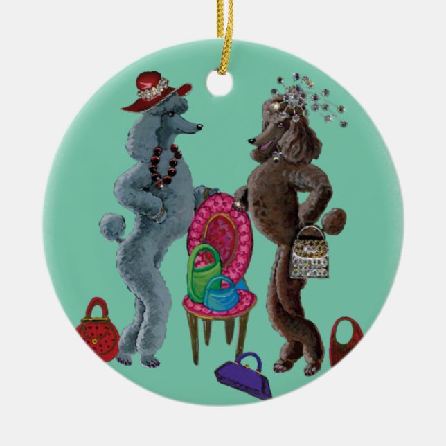 Ornement Rond En Céramique Oeuvre de Noël de caniche (Devant)