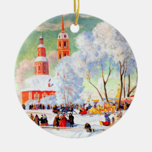 Ornement Rond En Céramique Oeuvres d'art traditionnelles de Noël