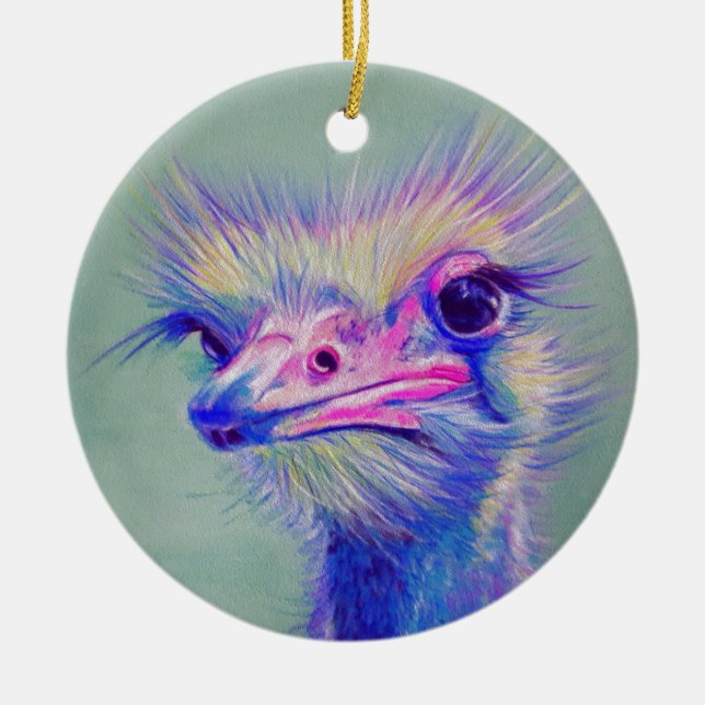 Ornement Rond En Céramique Oiseau d'émeu (Devant)