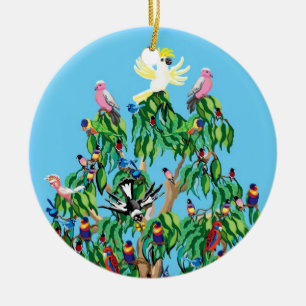 Ornement Rond En Céramique Oiseaux de Noël en Australie