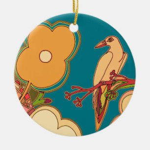 Ornement Rond En Céramique Oiseaux lunaires