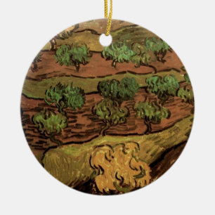 Ornement Rond En Céramique Oliviers de Van Gogh contre la pente d'une colline