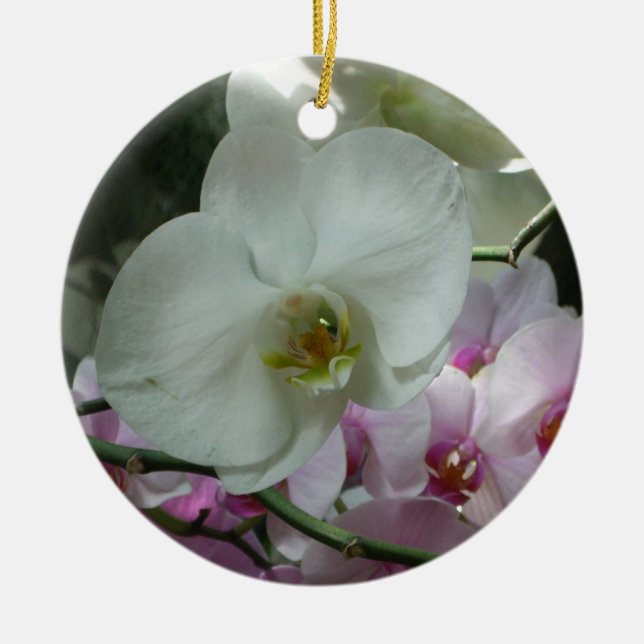 Ornement Rond En Céramique Orchidées blanches et violettes (Devant)