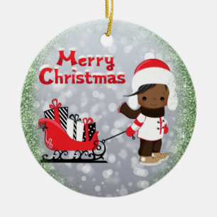 Ornement Rond En Céramique Organisation africaine-américaine de Noël