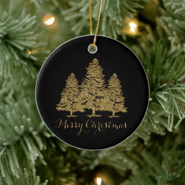 Ornement Rond En Céramique Ornament de Noël Or (Arbre)