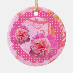 Ornement Rond En Céramique Ornament Peonies