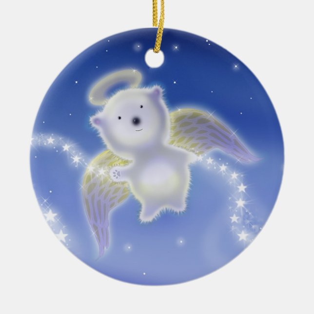 Ornement Rond En Céramique Ours polaire Ange de Noël (Devant)