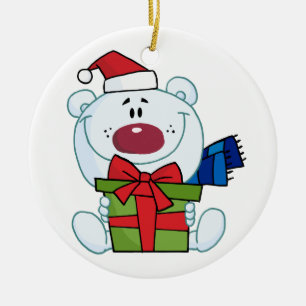 Ornement Rond En Céramique Ours Polaire Avec Boutique Cadeau