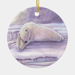 Ornement Rond En Céramique Ours polaire endormi, art fantastique de la faune