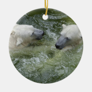 Ornement Rond En Céramique Ours polaires amusants à l'eau