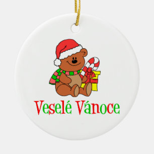 Ornement Rond En Céramique Ours tchèque de Noël de Vesele Vanoce