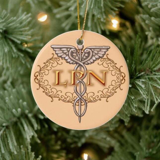 Ornement Rond En Céramique Oval Cuivre Caduceus LPN Infirmière (Arbre)